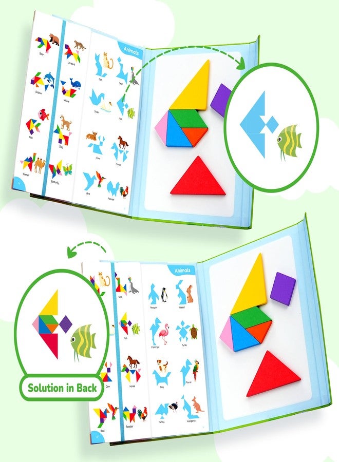 BenBen Travel Tangram Puzzle with Magnetic Wooden Shapes, Extra Large Dual-Sided Magnet Surface, Color Pattern IQ Book, Road Trip Car Plane Game, Educational STEM Travel Toys for Kids Adults - Image 5